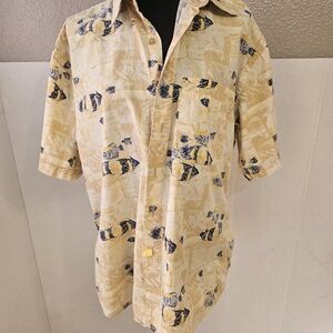 NATURAL ISSUE MENS SHORT SLEEVE BUTTON DOWN SHIRT SZ LG COASTAL HAWAIIAN